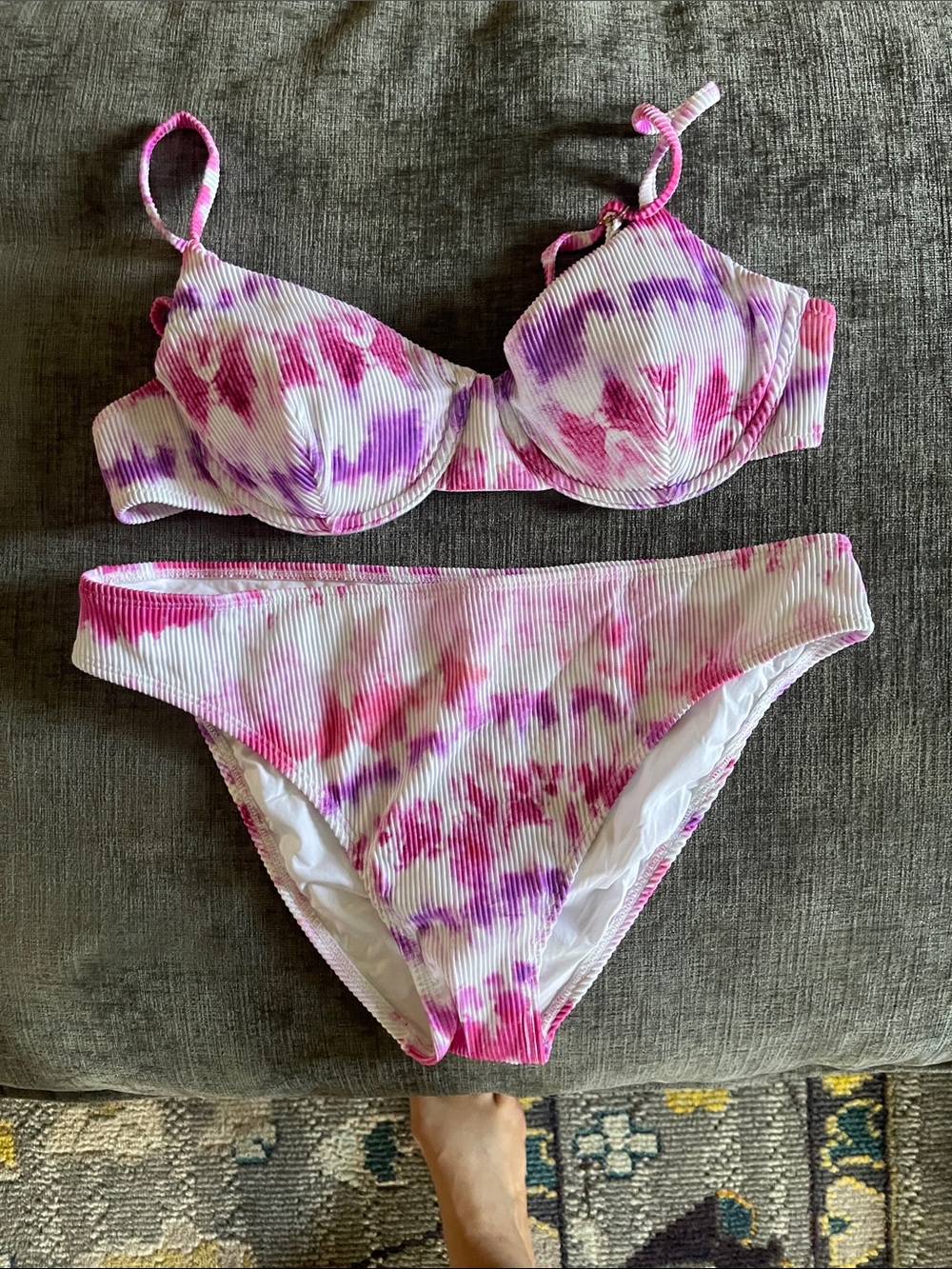 PINK Victoria's Secret Ribbed Tie-Dye Bikini Set - Pink & Purple